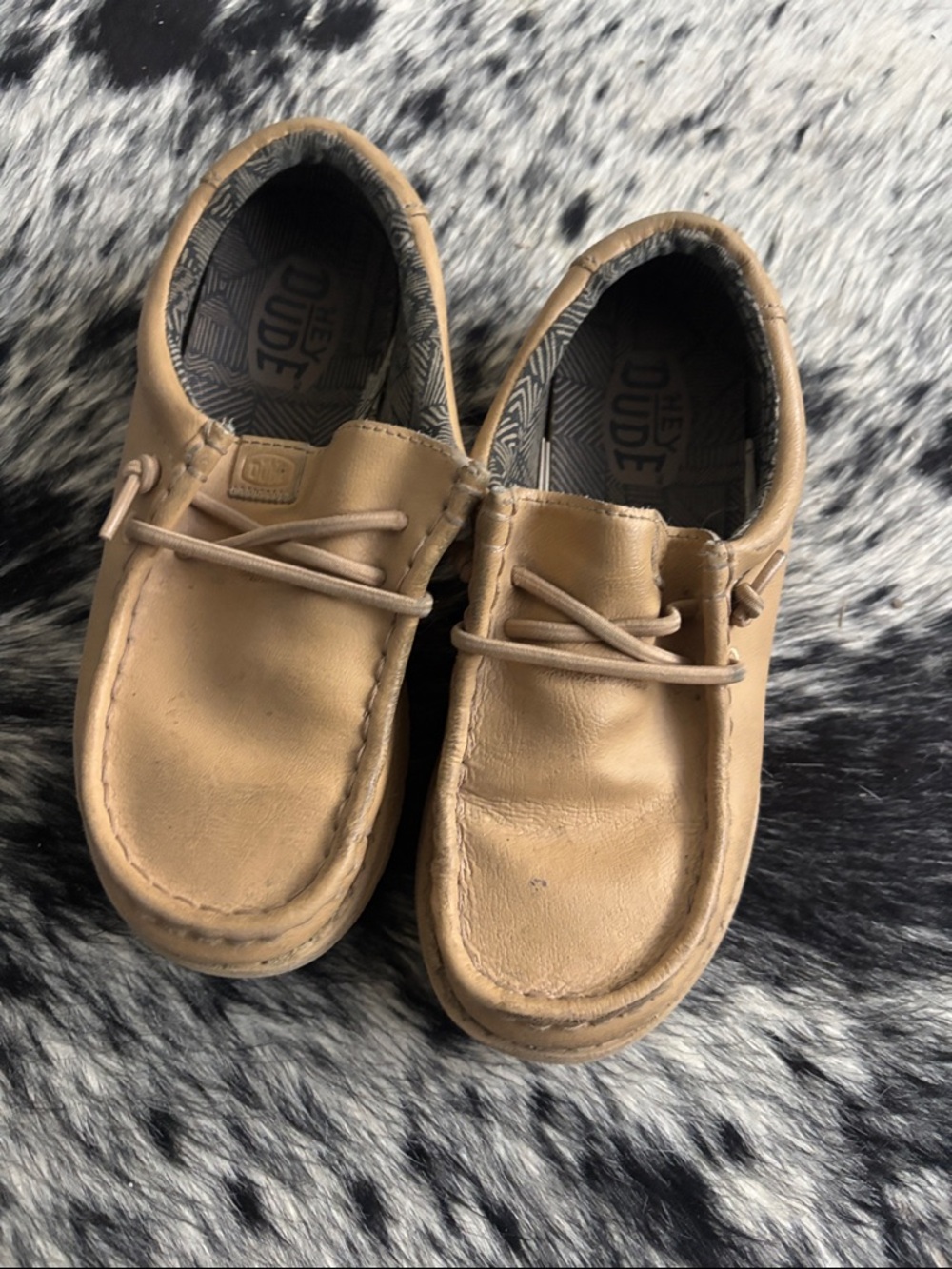 Hey Dude Kids Tan Leather Slip-On Moccasins Size 2